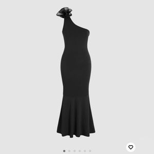 Black, one-shoulder evening dress. Worn once